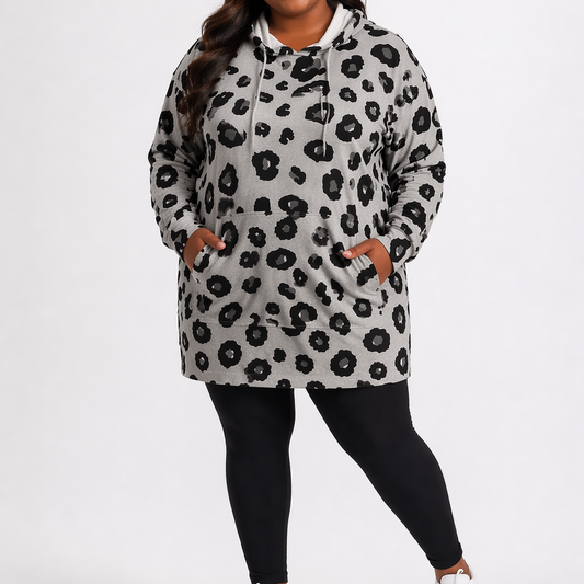 Ladies Printed Longer Hoody Top