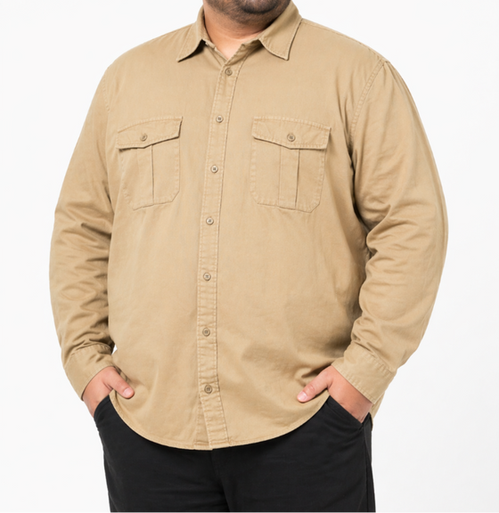 Mens Long Sleeve Twill Shirts Khaki