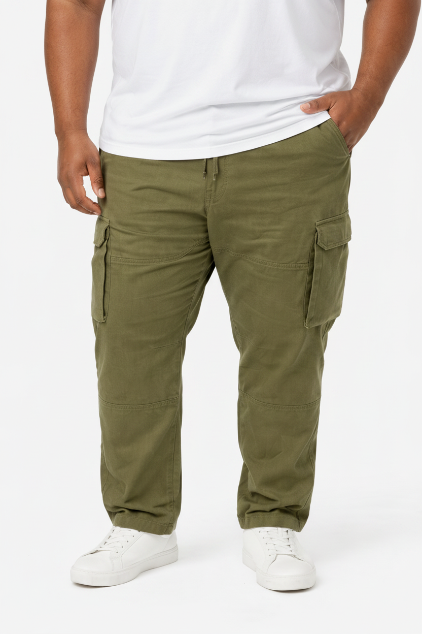 Mens Cargo Elasticated Pants Olive