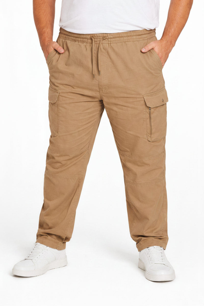 Mens Cargo Elasticated Pants Khaki