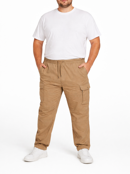 Mens Cargo Elasticated Pants Khaki