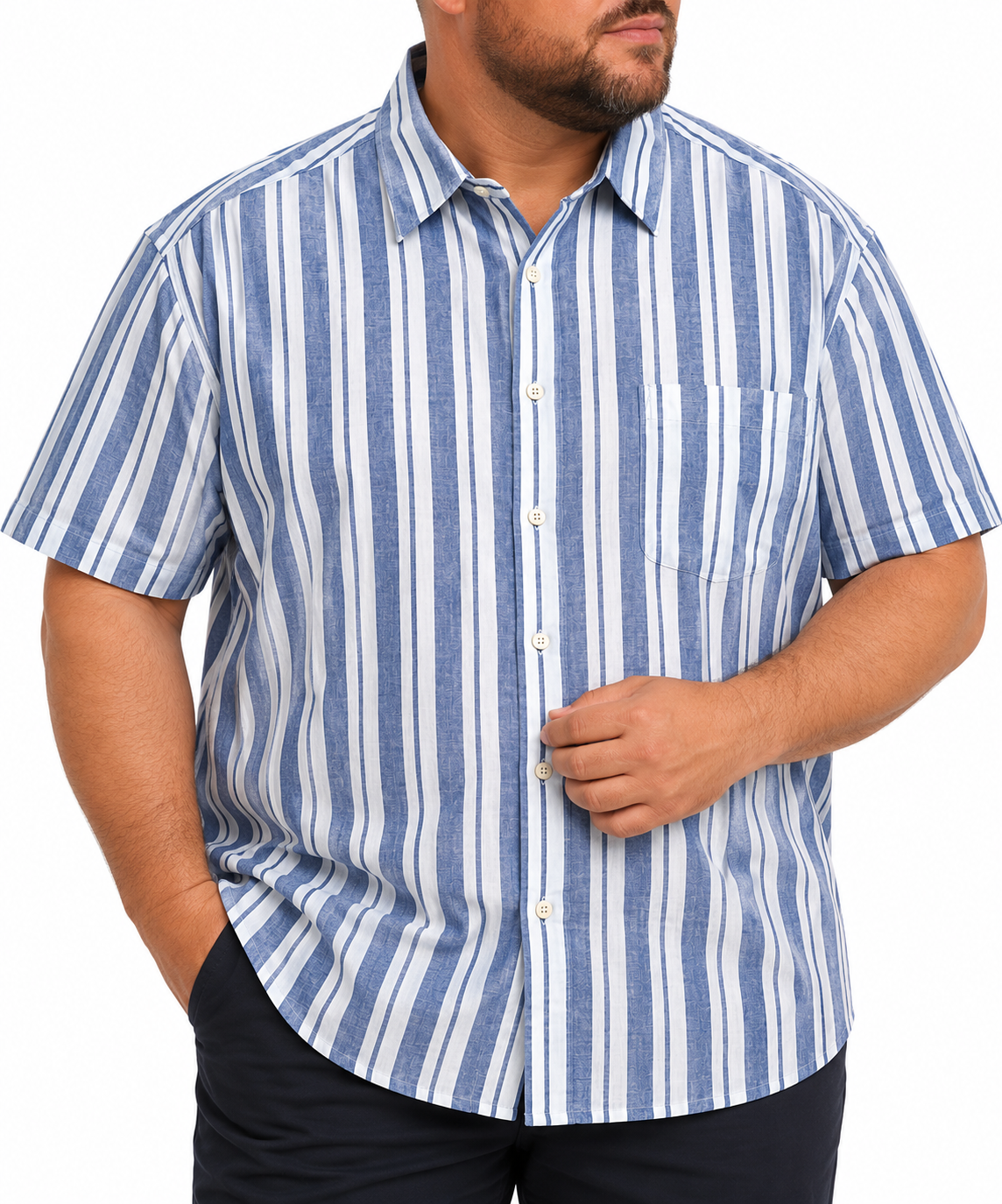 Short Sleeve Stripe Linen Shirt in Blue