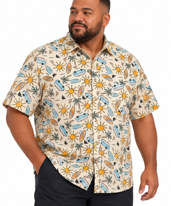 Short Sleeve Printed Shirt in Cream