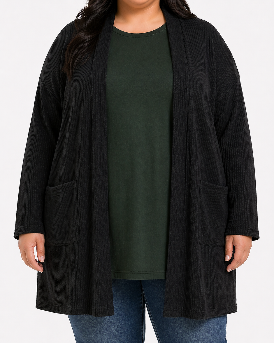 Lds Plain Shorter Pckts Cardigan