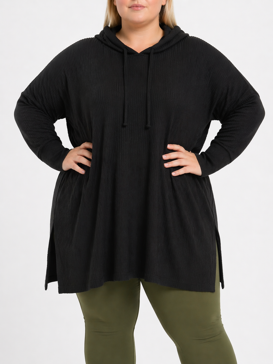 Lds Plain Rib Hooded Knitwear