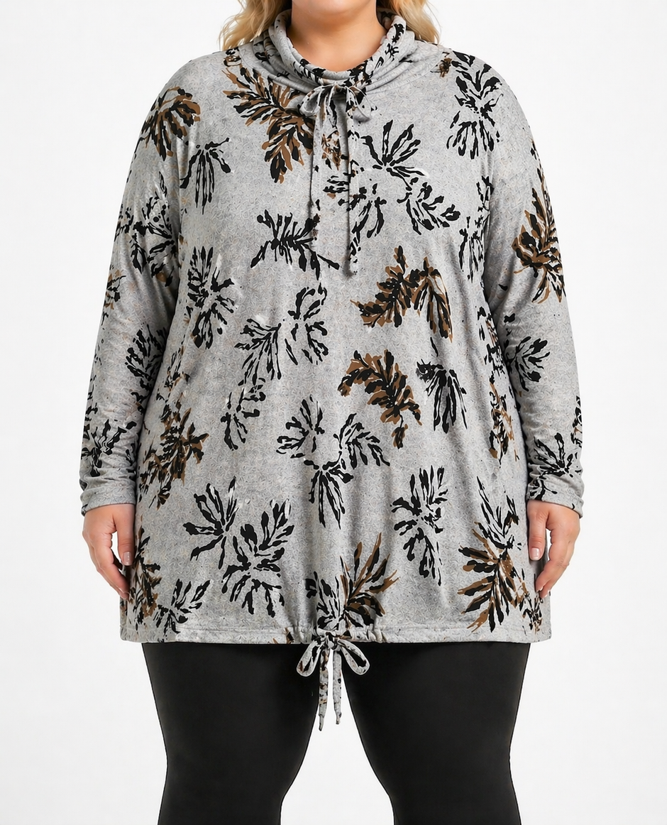 Lds Printed Funnel Neck Top