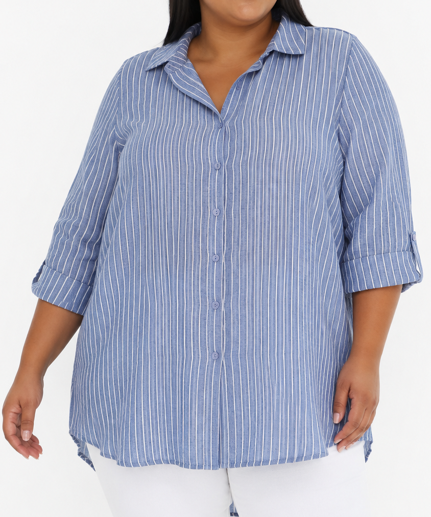 Ladies Stripe Ghost Voile Collar Shirt