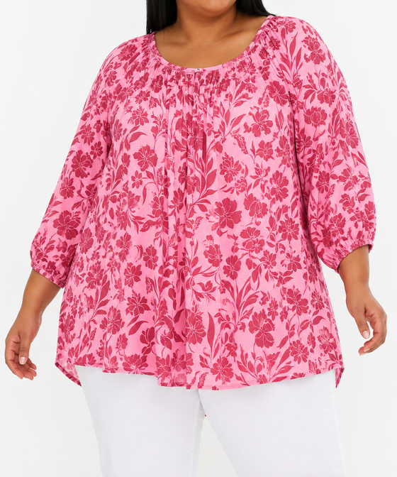 Lds Printed Tunic Drk Red