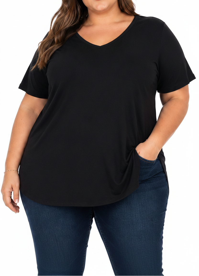 Ladies Plain Basic VNeck Tee