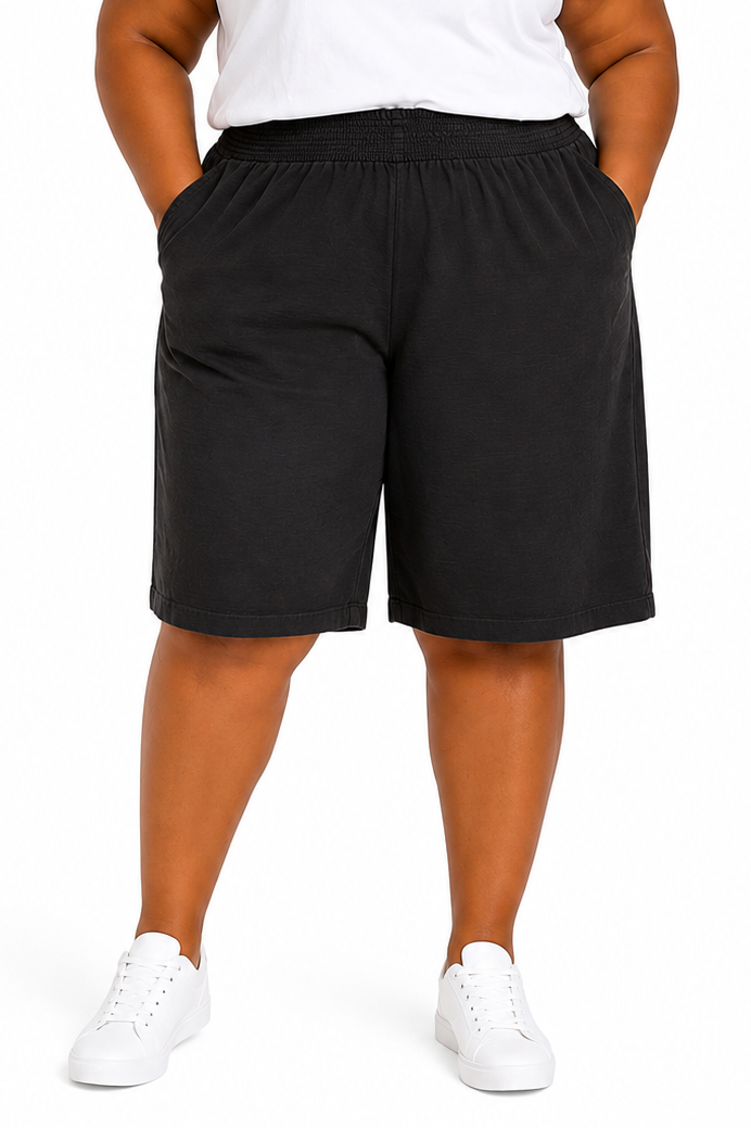 Lds Plain Ruch WBand Rayon Shorts