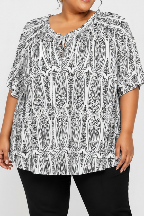 Ladies Printed Peasant Top