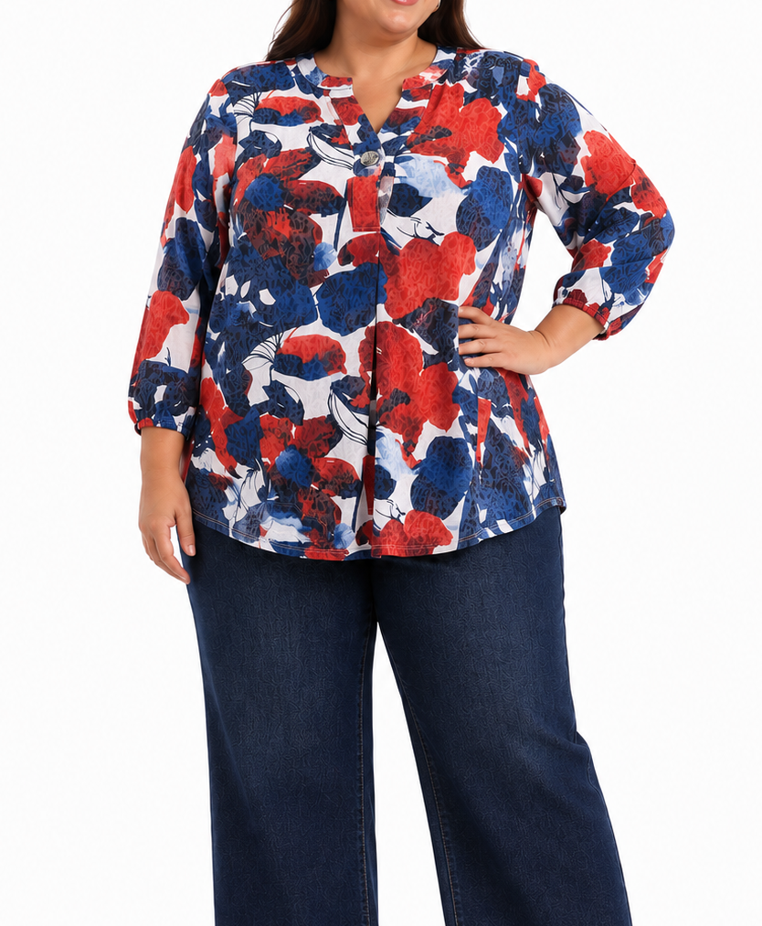 Ladies Henly Top Blue/Red