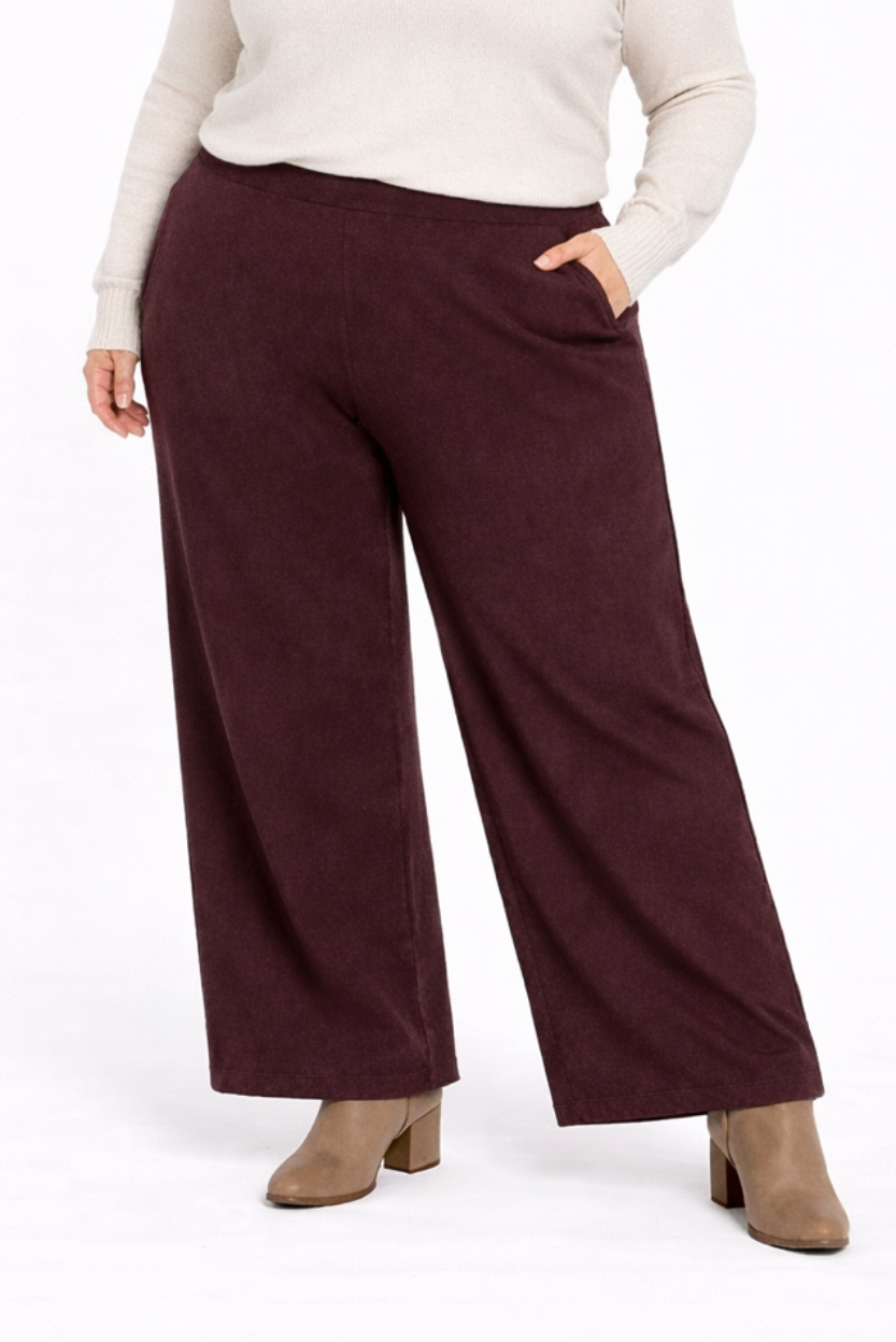 Ladies Ponti Wide Leg Pants Choc