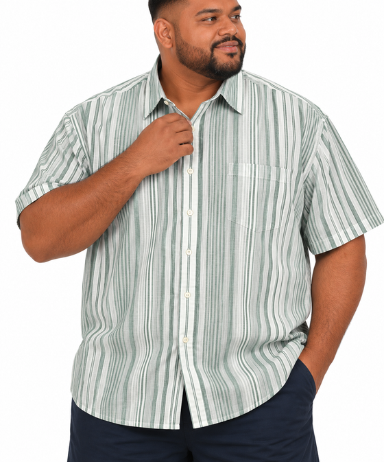Short Sleeve Stripe Linen Shirt in Sage