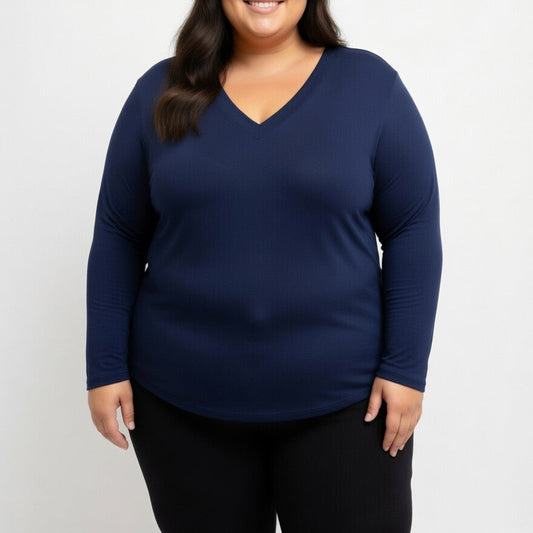 Ladies Plain LSlve Tee Navy