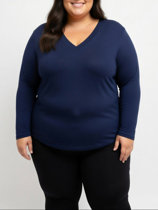 Ladies Plain LSlve Tee Navy