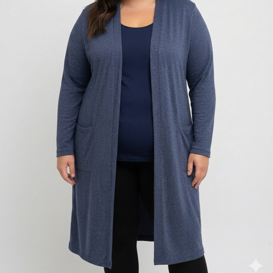 Ladies Plain Longer Pocket Cardigan