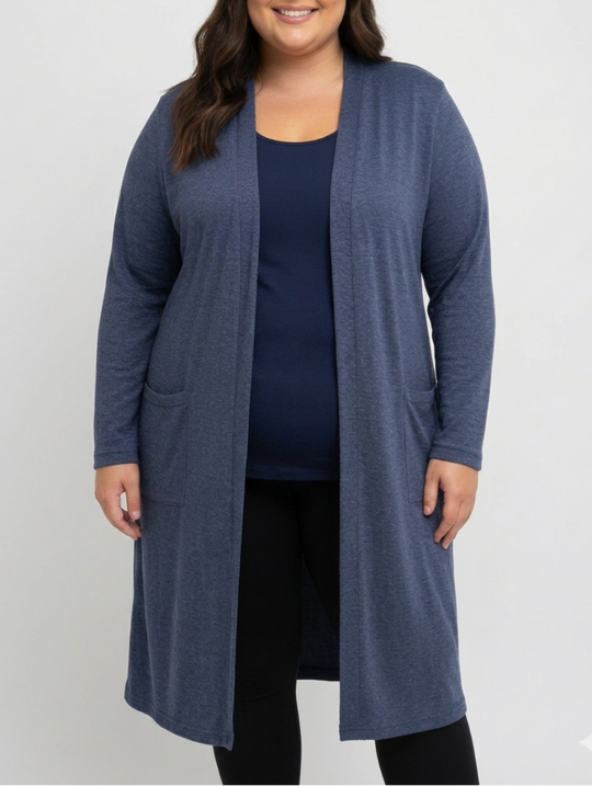 Ladies Plain Longer Pocket Cardigan
