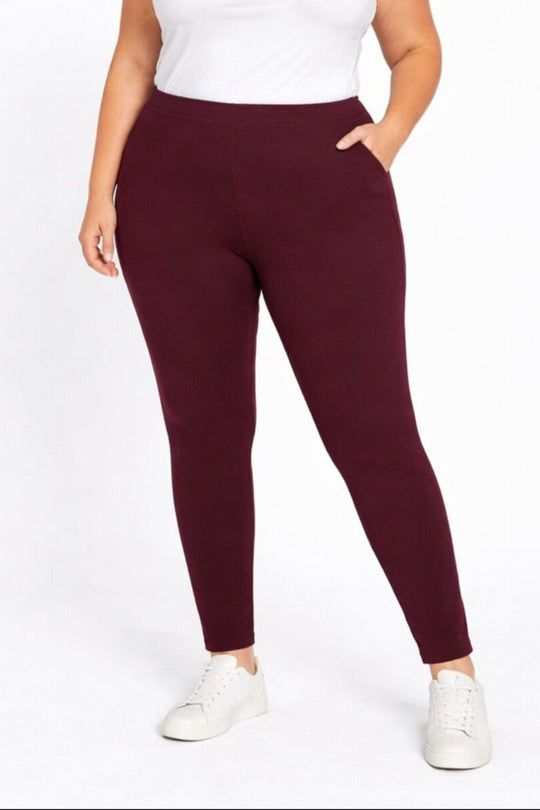 Ladies Plain Ponti Leggings Burgundy