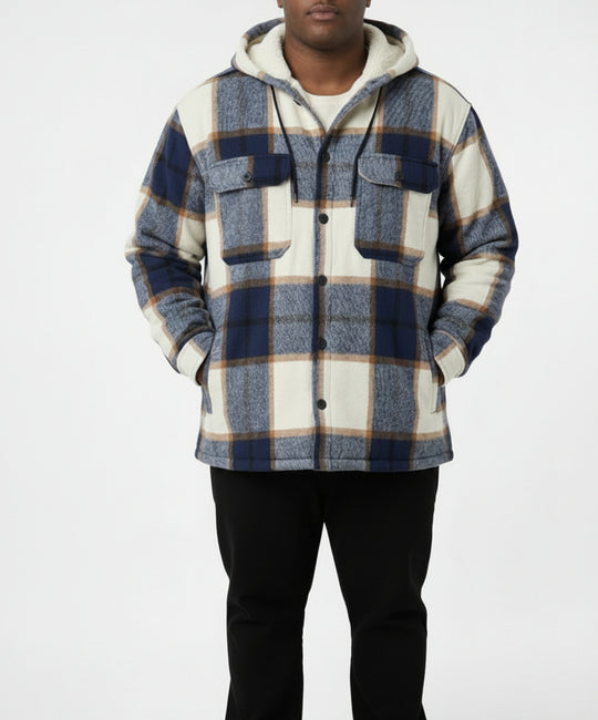 Mens Check Hooded Shackets Nvy/Cream