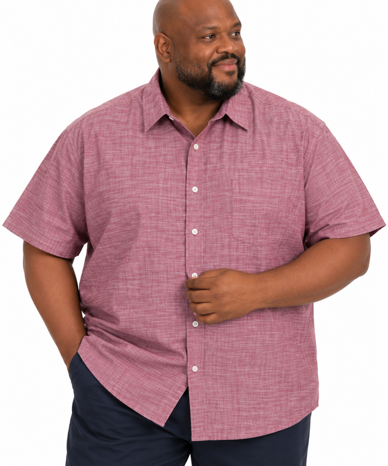 Short Sleeve Plain Slub Shirt in Maroon
