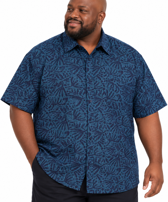Short Sleeve Printed Blue Shirt