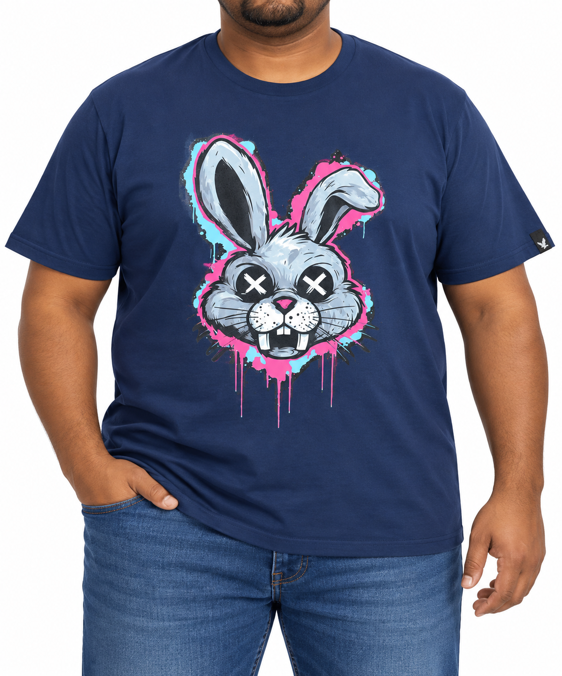 Printed Bunny Tee in Navy