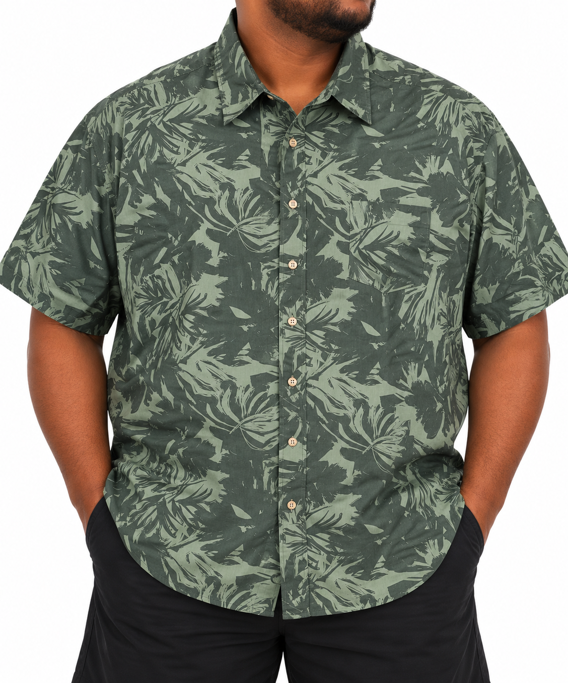 Short Sleeve Printed Shirt in Forest Green