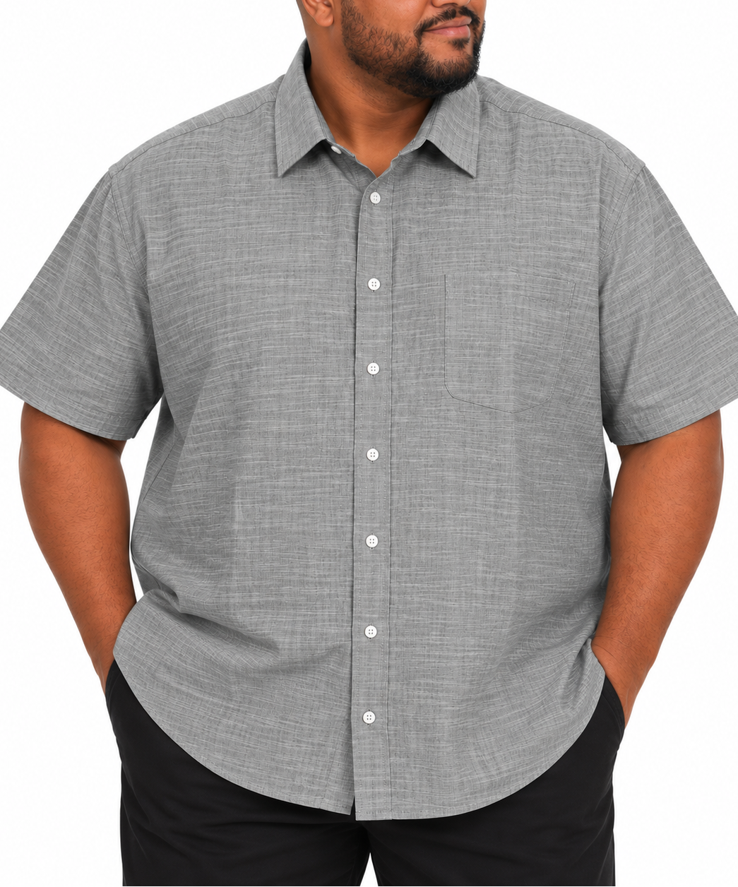 Short Sleeve Plain Slub Tee in Grey