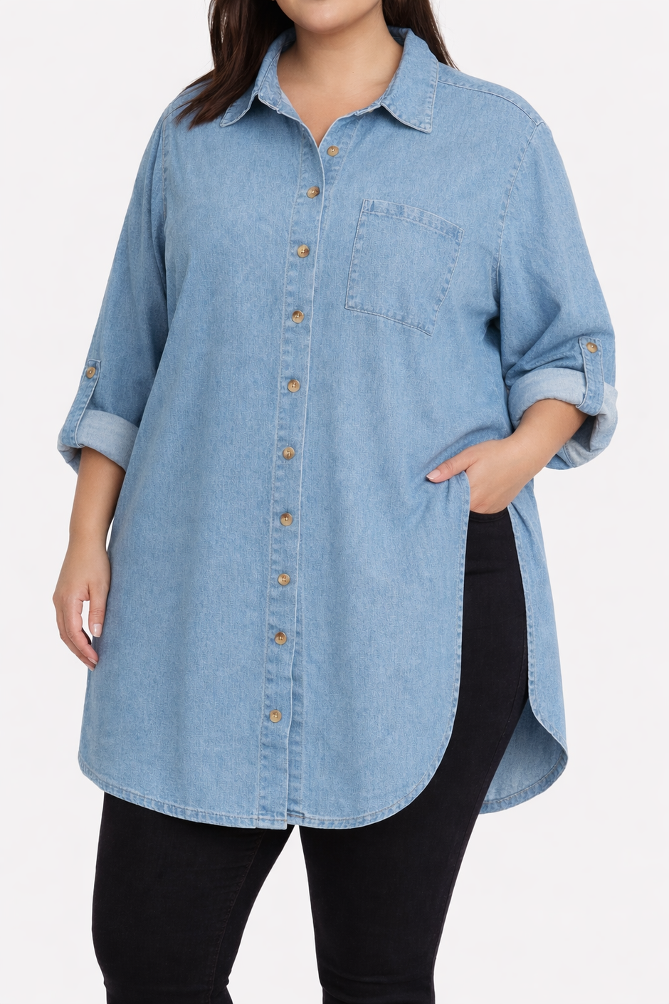 Ladies Denim Pocket Tab Shirt