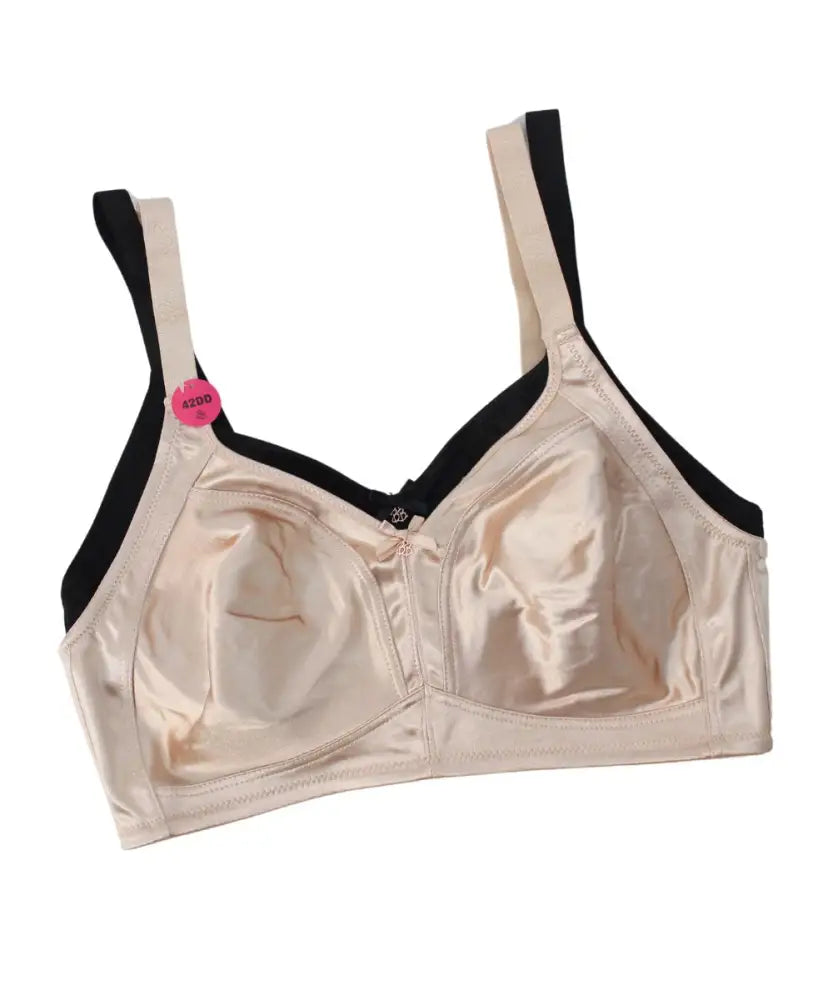 Beige sports bra with black trim and pink tag from Ladies 2 Pack Non Wire Bra