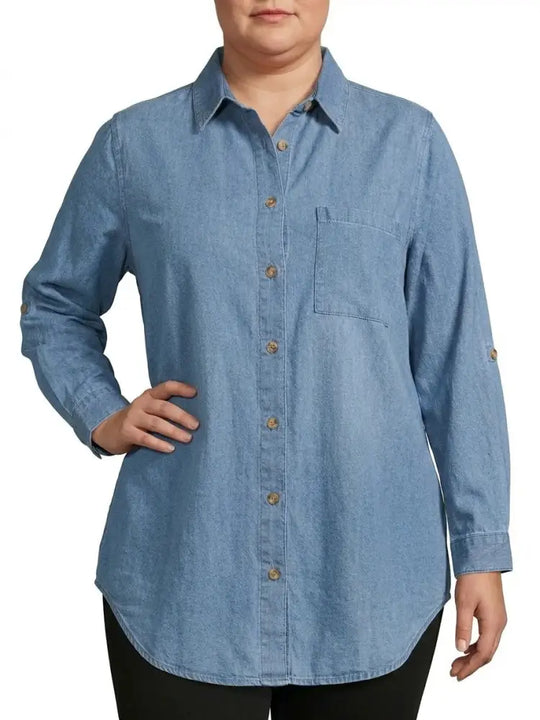 Ladies Denim Pocket Tab Shirt