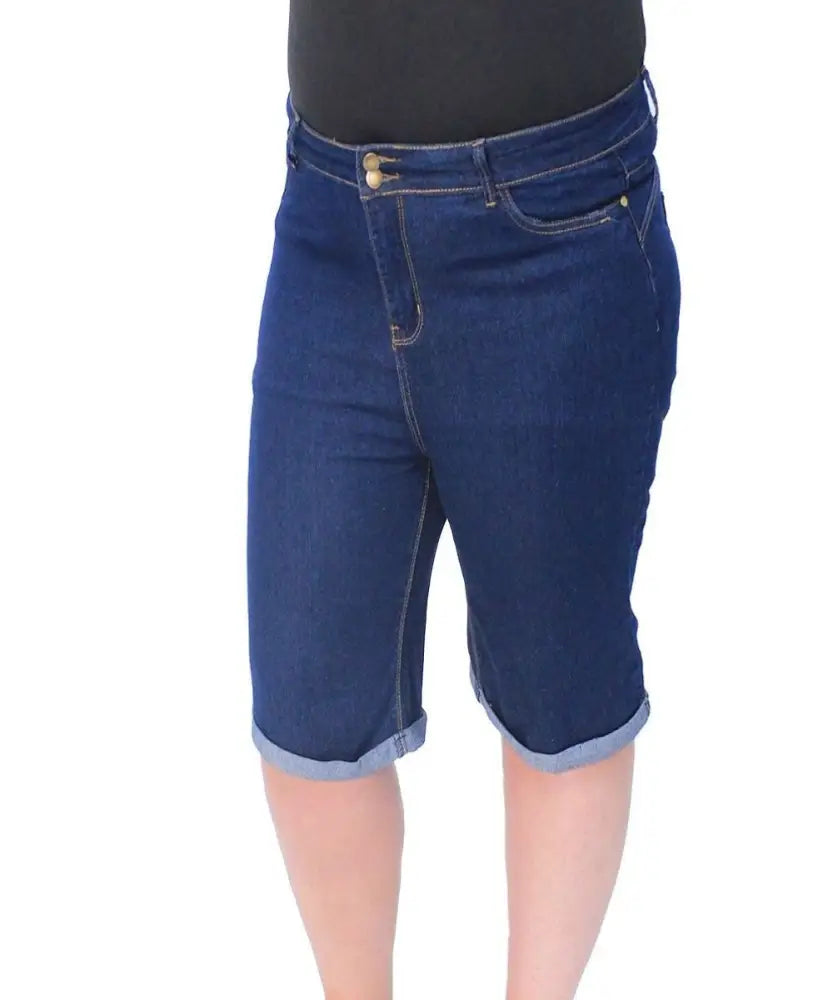 Pair of blue denim capri pants with rolled cuffs from Ladies Denim Shorts collection