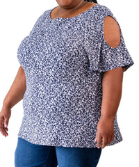 Floral print cold shoulder top with short sleeves for stylish women’s fashion