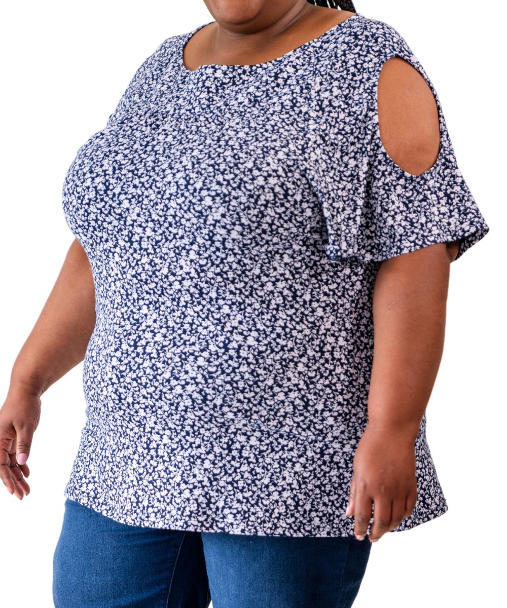 Ladies Flutter Sleeve Printed Cold Shoulder Top | R319.90 Eagle Clothing Plus Size Big & Tall