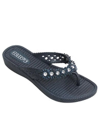 Black Ladies Jello J100 Thong sandal with rhinestones and spikes on strap