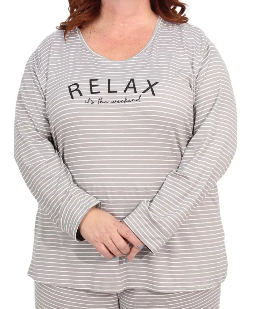 Ladies Long Sleeve Stripe PJ Top | R100 | Eagle Clothing | Plus Size | Big & Tall