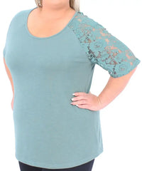 Ladies One-Sided Lace Detail Sleeve Slub Top | R189.90 Eagle Clothing Plus Size Big & Tall
