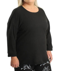 Black long-sleeved top with rounded neckline from Ladies Plain Ribbed Jersey collection
