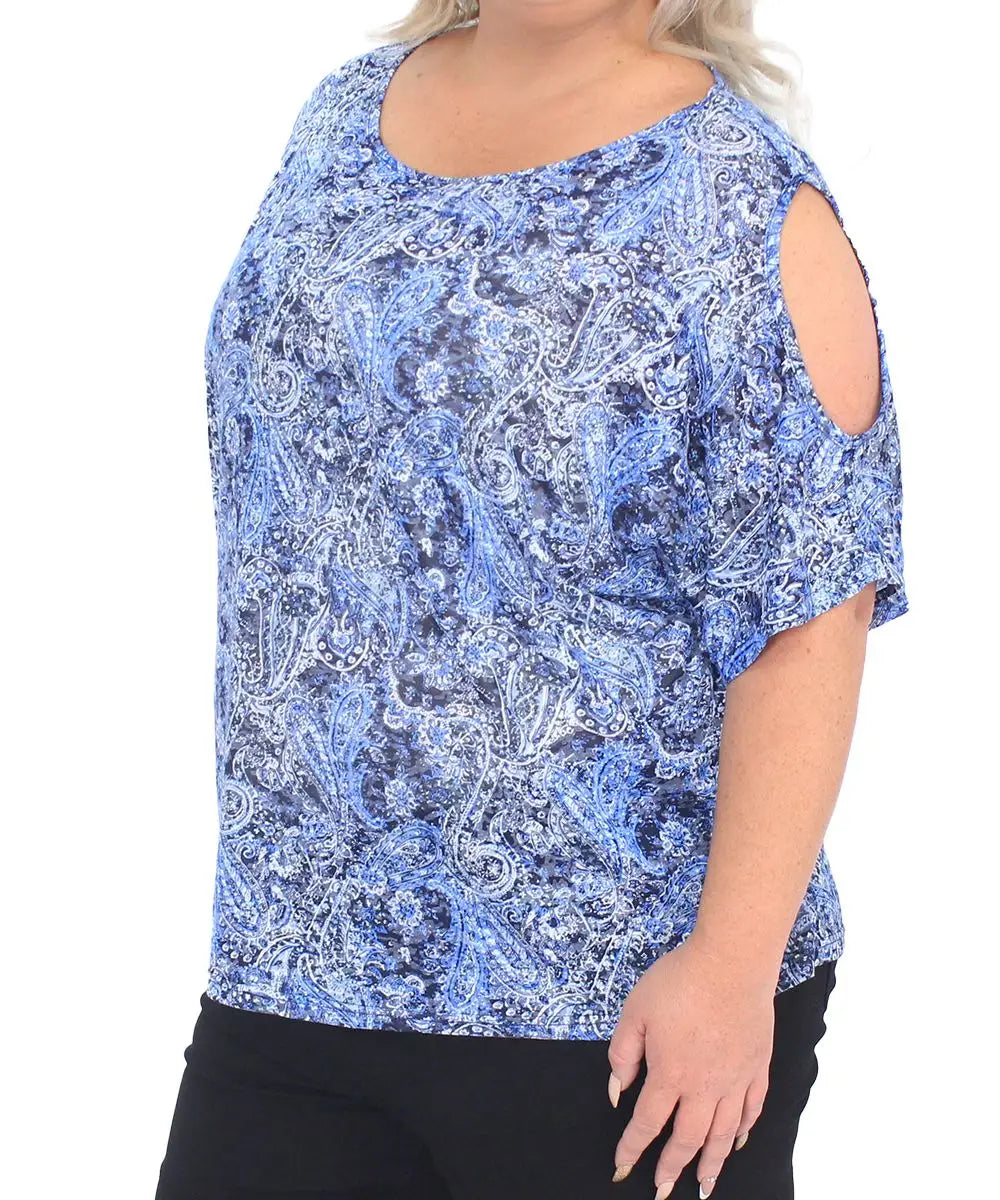 Ladies Printed Burn Out Cold Shoulder Top | R199.90 Eagle Clothing Plus Size Big & Tall