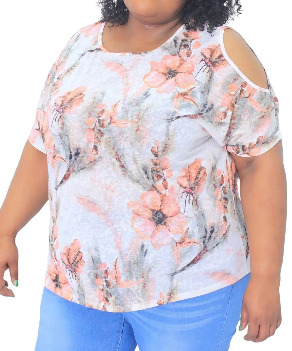 Ladies Printed Burn Out Cold Shoulder Top | R139.90 Eagle Clothing Plus Size Big & Tall