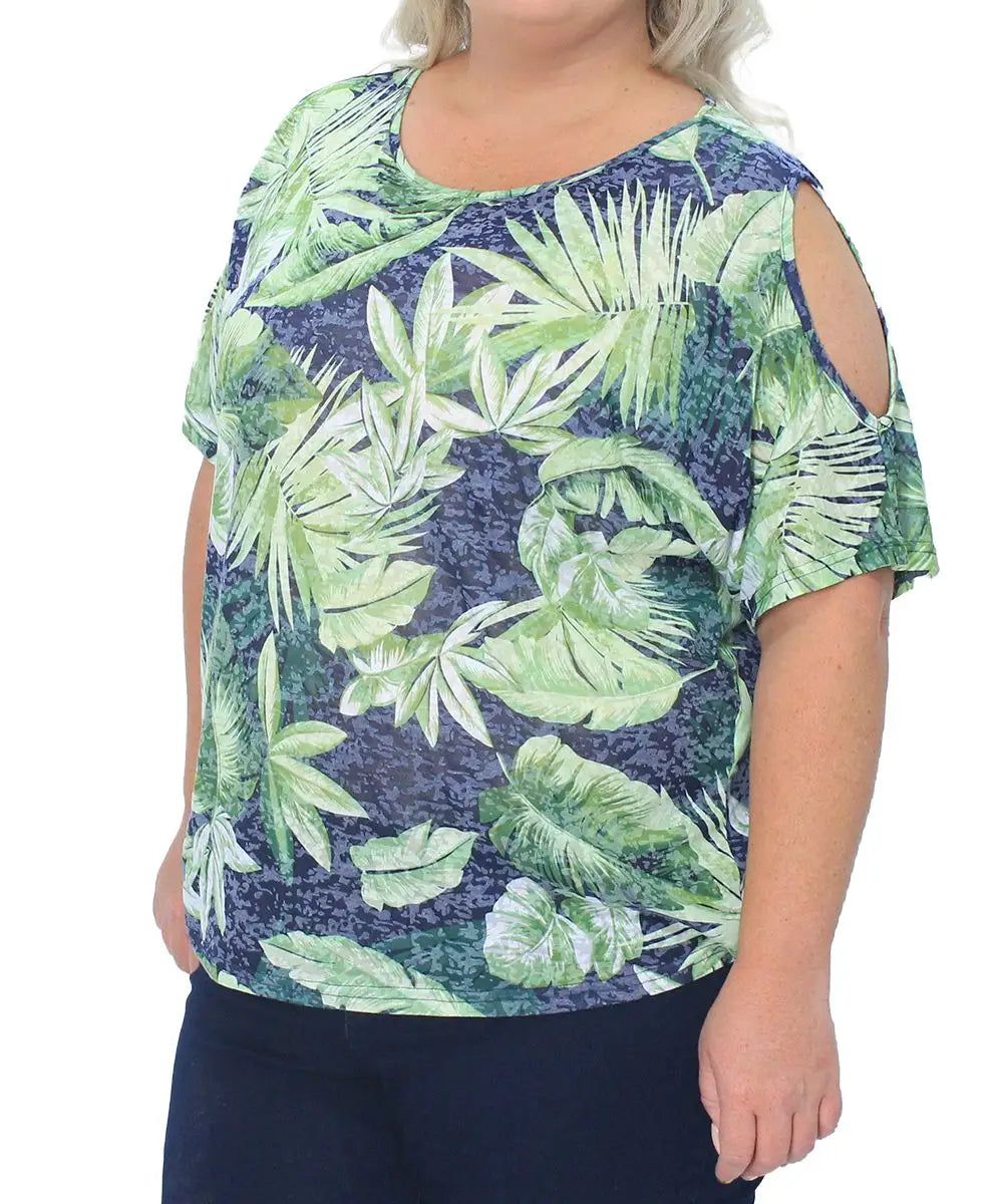 Ladies Printed Burn Out Cold Shoulder Top | R279.90 Eagle Clothing Plus Size Big & Tall