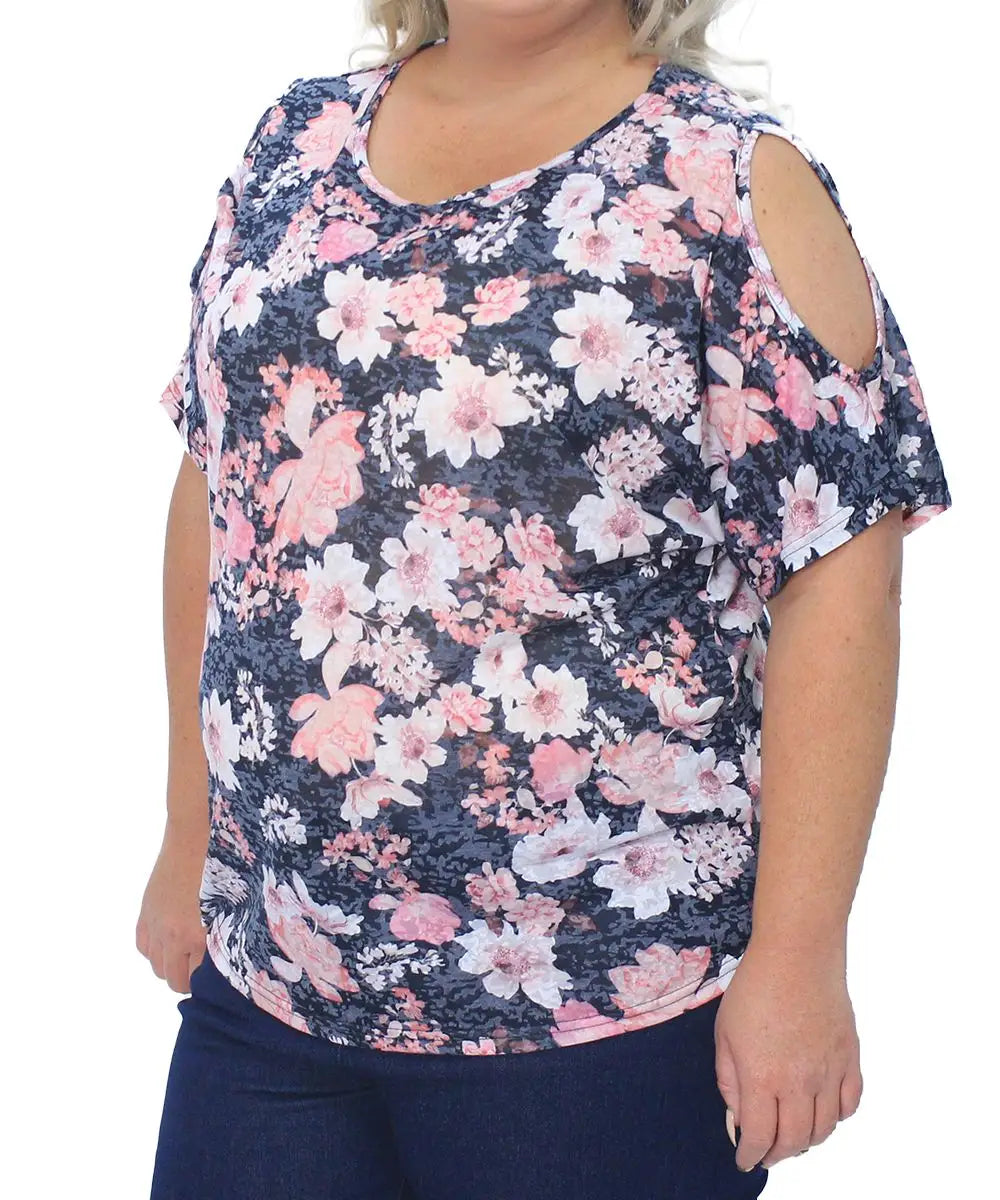 Ladies Printed Burn Out Cold Shoulder Top | R279.90 Eagle Clothing Plus Size Big & Tall