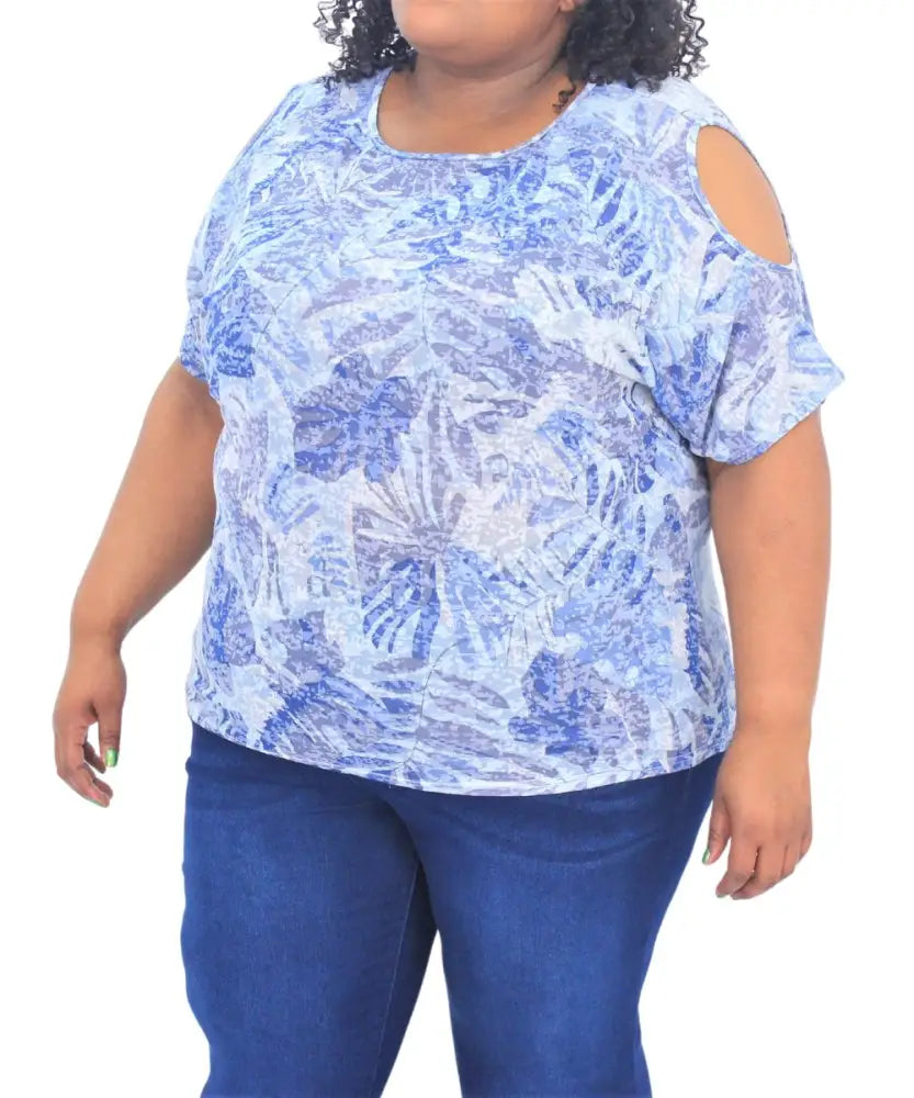 Ladies Printed Burn Out Cold Shoulder Top | R199.90 Eagle Clothing Plus Size Big & Tall