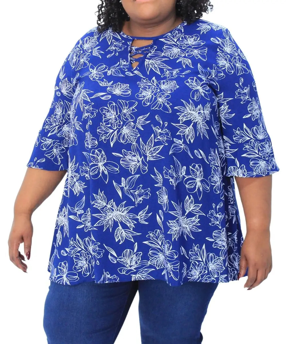 Ladies Printed Criss Cross Detail Flare Tunic | R339.90 Eagle Clothing Plus Size Big & Tall