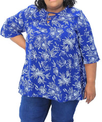 Ladies Printed Criss Cross Detail Flare Tunic | R339.90 Eagle Clothing Plus Size Big & Tall