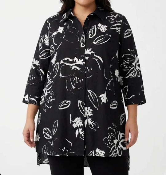 Ladies Printed Cuff Tab Blouse