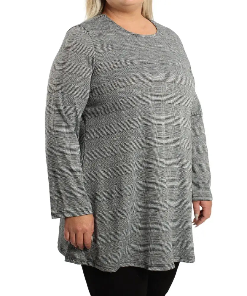 Gray long-sleeved Ladies Printed Longer Length Tunic with subtle striped pattern