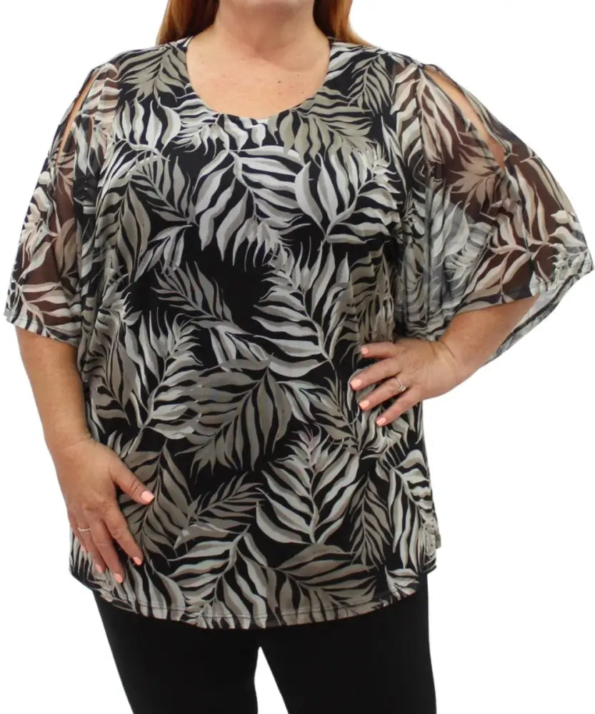 Ladies Printed Mesh Batwing Top