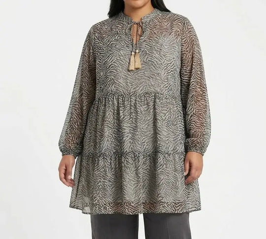 Ladies Printed Tiered Tassle Elast Cuff Top